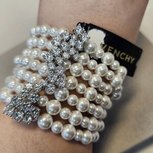 NWT Givenchy Silver-Tone Crystal & Imitation Pearl Multi-Strand Bracelet